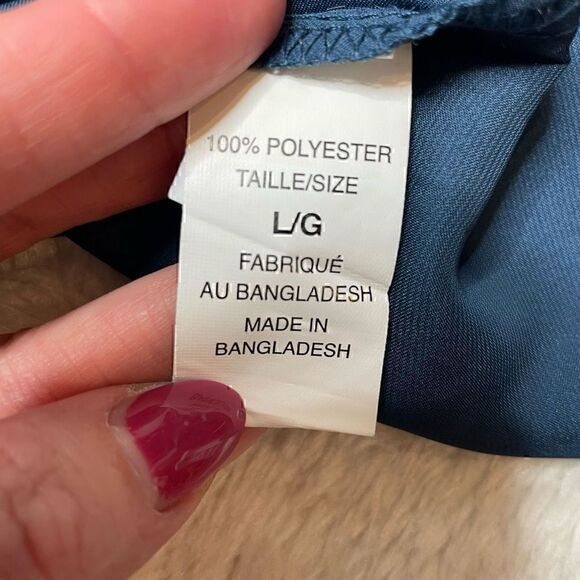 Suzy Shier Satin Top Blouse Long Balloon Sleeve Blue Womens Size Large NEW w Tag - Picture 9 of 12